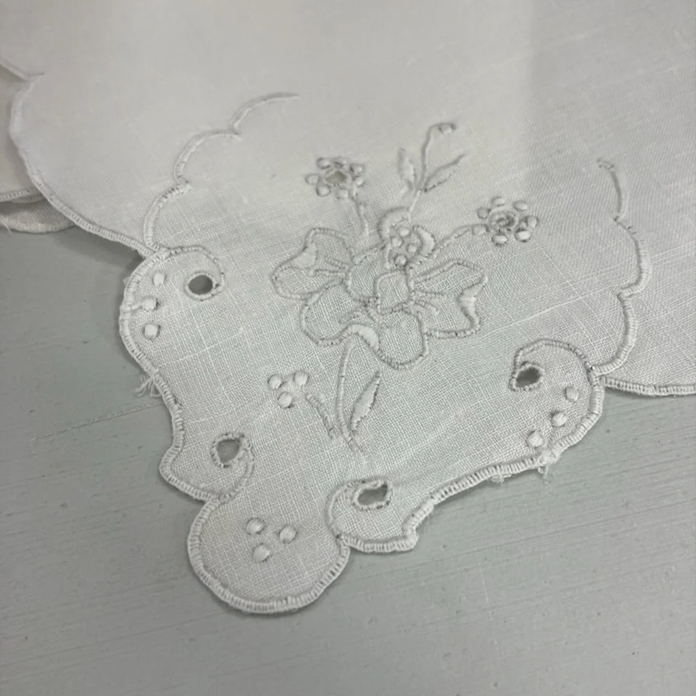 Elegant White Embroidered napkin Set with cut outs